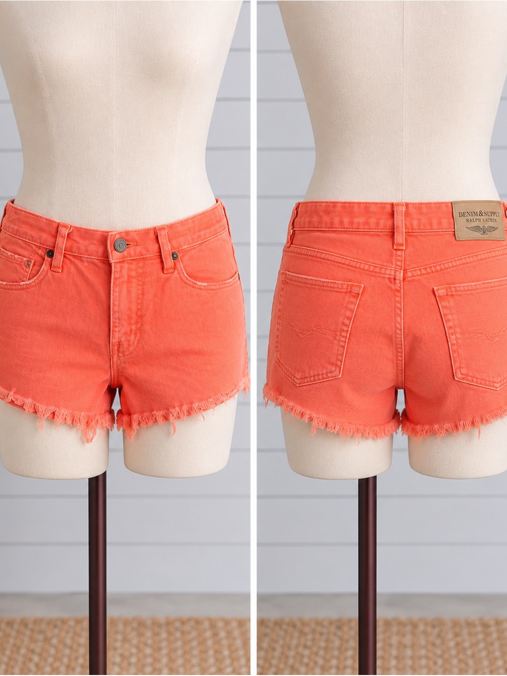 Denim & Supply Ralph Lauren Bright Coral Cutoff Denim Shorts